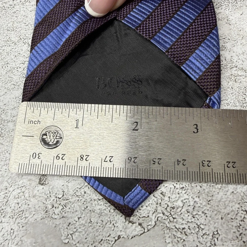 HUGO BOSS Silk Tie‎ Mens One Size Blue Striped Jacquard Made In Italy Necktie